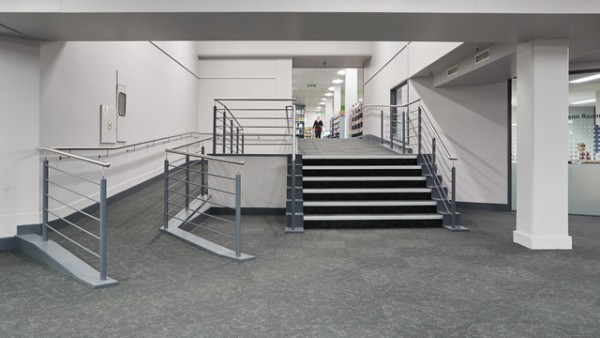 The ramp on Level 2 at Central Library leads to the Kathleen Glenn Meeting Room and part of non-fiction collection. 