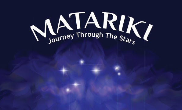 seven stars in the night sky. Bold text says Matariki a journey through the stars.