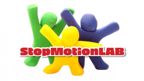 Colourful modelling clay figures behind text saying StopMotionLAB